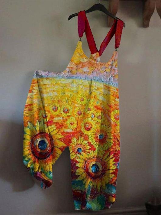 Flowers casual loose retro overalls